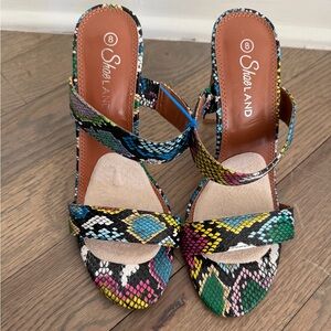 Shoe Land Multicolor Snake Print Heels